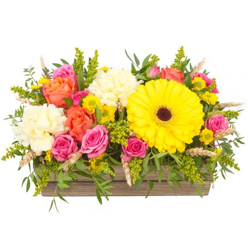 Цветочная композиция в ящике «Яркий сюрприз»