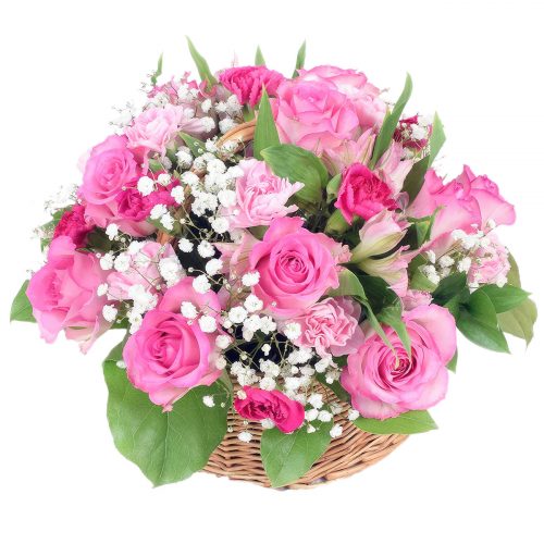 Цветочная композиция в корзине «Розовый восторг»